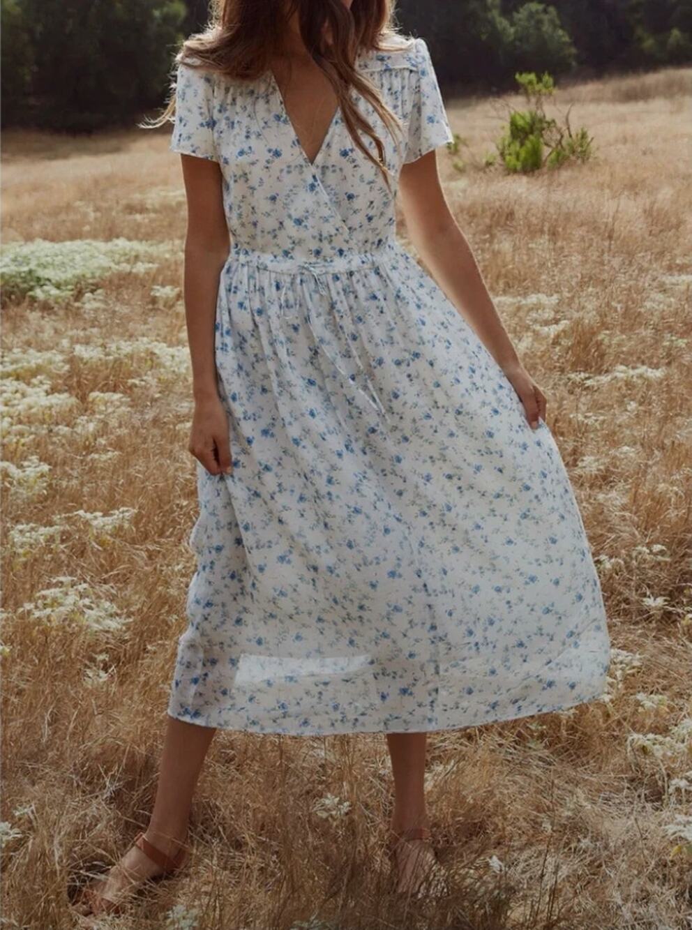 Christy Dawn The Dawn Dress Blue Floral Midi Approx S/M boho prairie cottage